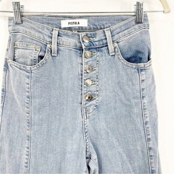 Pistola Silva High-Waisted Jeans 24 Barrel Leg Light Wash Trendy - Picture 3 of 10
